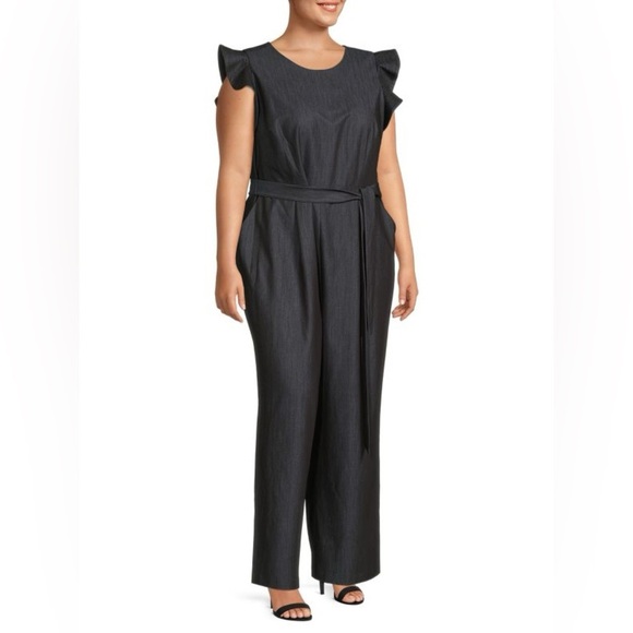Calvin Klein Denim Flutter Sleeve Jumpsuit Navy Women’s Plus Size 18W Wide Leg - Picture 16 of 16